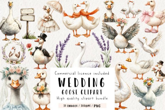 Adorable Goose Graphics for Wedding Stationery & Beyond