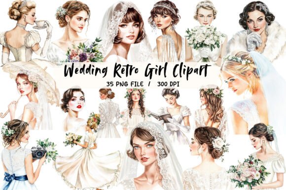 Charming Nostalgia: Designing with Wedding Retro Girl Clipart