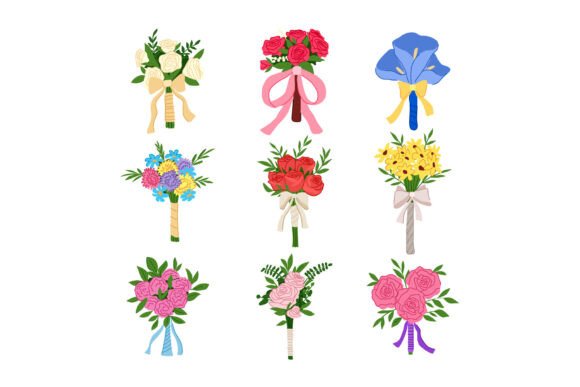 Designing with Romance: The Charm of Bouquet Wedding Set Cartoon