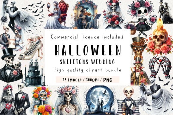 Halloween Skeletons Wedding Clipart: Spooky-Cute Designs for Your Projects