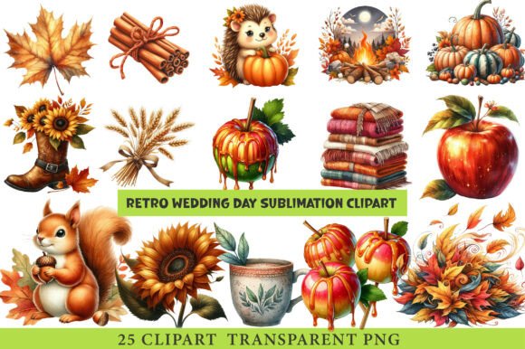 Retro Wedding Day Sublimation Clipart: Vintage Charm for Modern Projects