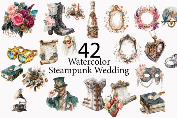 Steampunk Wedding Watercolor Clipart: A Designer's Toolkit