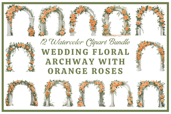 Warmth and Romance: The Orange Rose Wedding Arch Clipart Set