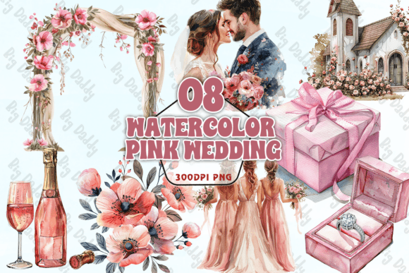 Watercolor Pink Wedding PNG: Your Go-To Design Asset