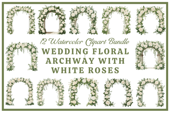 White Rose Wedding Arch Clipart: Design Serene, Classic Aesthetics
